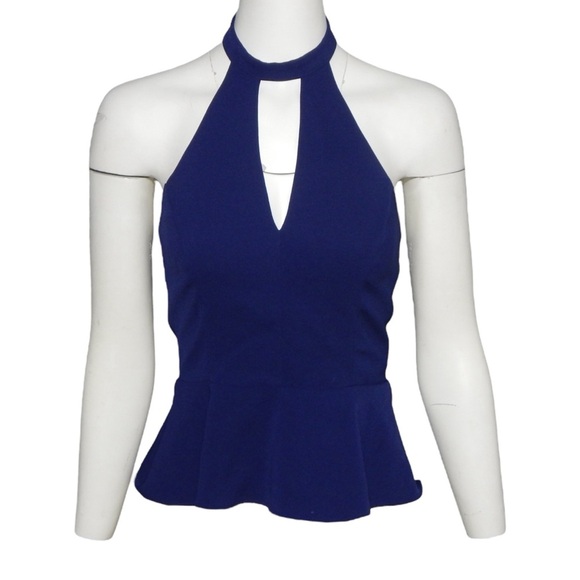 Amanda Uprichard Cecily Peplum Top Halter Sleeveless Navy Blue Size Small - Picture 1 of 5